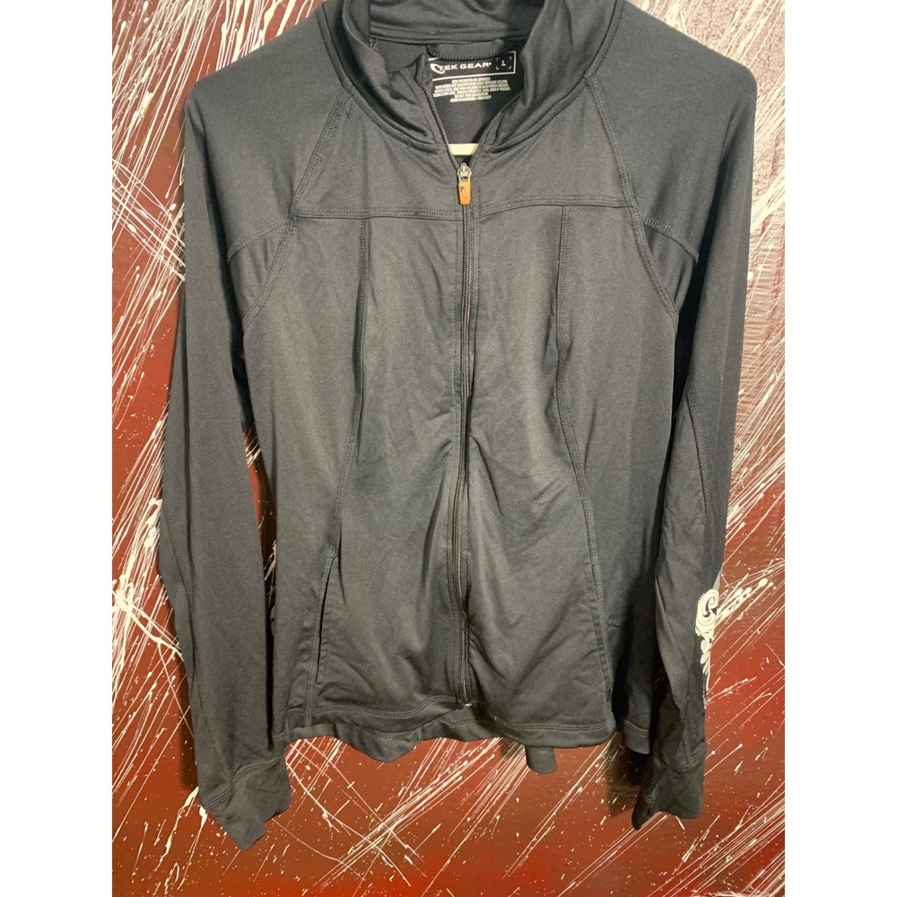 Tek Gear Womens Full Zip Active Jacket Black Silver Scroll Graphic Large RN73277